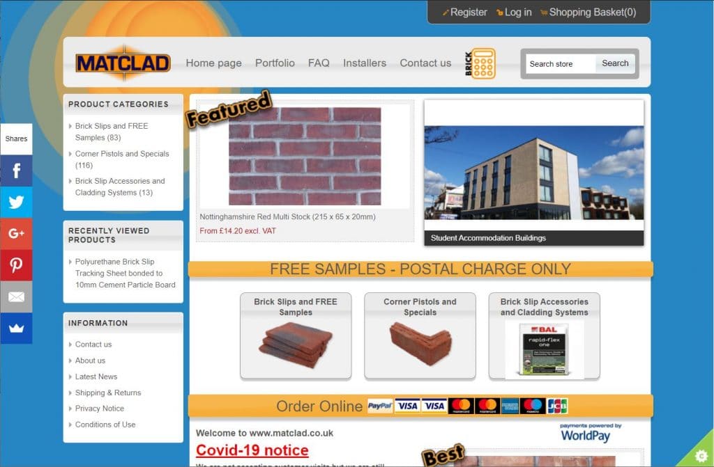 Matclad Limiteds old website before the new secure, mobile friendly site